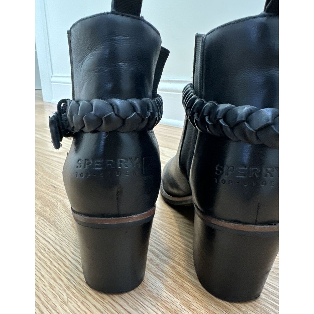 Sperry Liberty Chelsea Boots Leather Braided Strap Booties Black Size 8.5 M - Picture 8 of 15